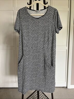 Boden Black and White Midi Dress with Dot Print